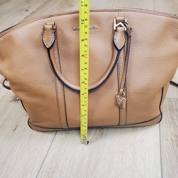 Michael Kors Beckett Large Leather Satchel Handbag Acorn Tan Brown Fall READ - Picture 14 of 16